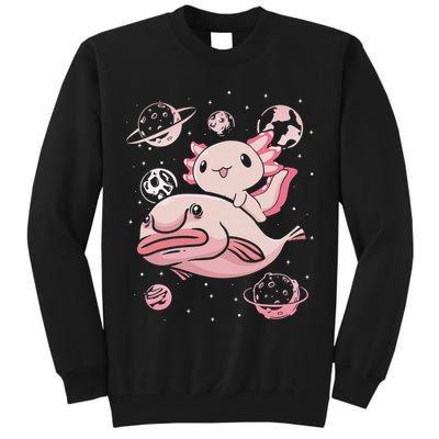 Cute Kawaii Pink Axolotl Riding A Blobfish Funny Axolotls  Tall Sweatshirt