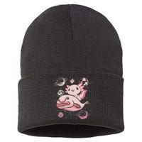 Cute Kawaii Pink Axolotl Riding A Blobfish Funny Axolotls  Sustainable Knit Beanie