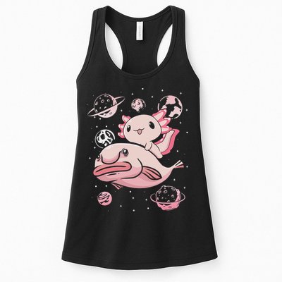 Cute Kawaii Pink Axolotl Riding A Blobfish Funny Axolotls  Womens Tank Top