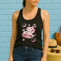 Cute Kawaii Pink Axolotl Riding A Blobfish Funny Axolotls  Womens Tank Top