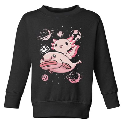 Cute Kawaii Pink Axolotl Riding A Blobfish Funny Axolotls  Toddler Sweatshirt