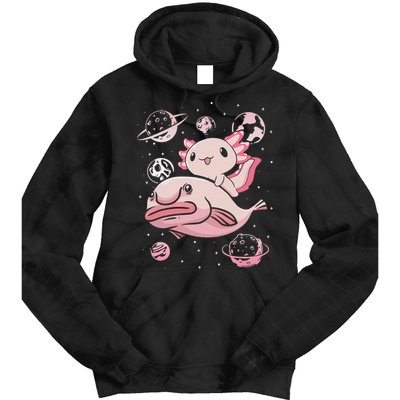 Cute Kawaii Pink Axolotl Riding A Blobfish Funny Axolotls  Tie Dye Hoodie