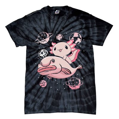 Cute Kawaii Pink Axolotl Riding A Blobfish Funny Axolotls  Tie-Dye T-Shirt