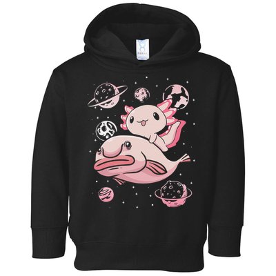 Cute Kawaii Pink Axolotl Riding A Blobfish Funny Axolotls  Toddler Hoodie