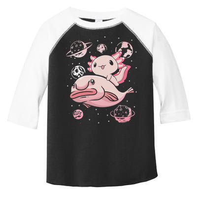 Cute Kawaii Pink Axolotl Riding A Blobfish Funny Axolotls  Toddler Fine Jersey T-Shirt