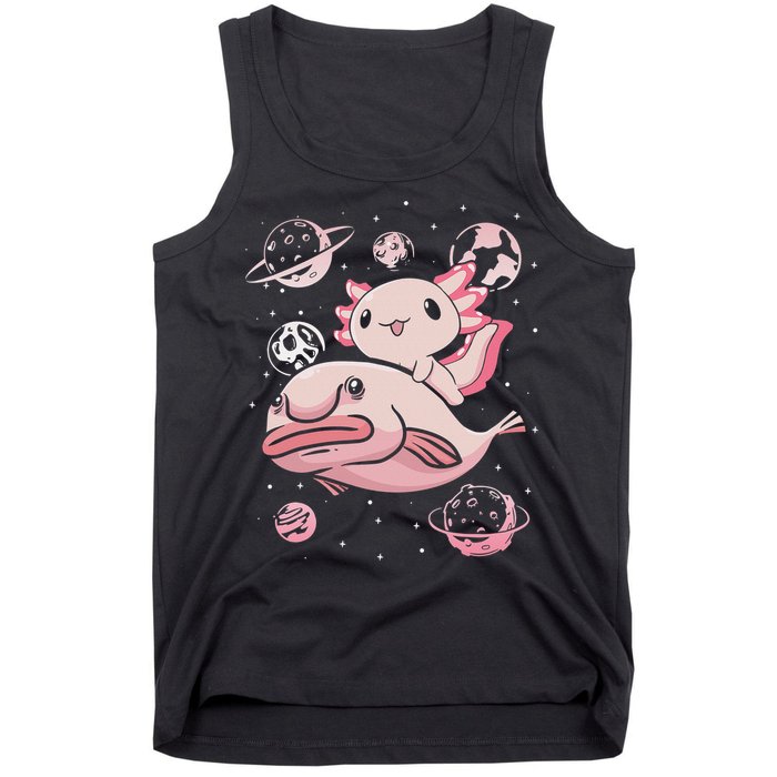 Cute Kawaii Pink Axolotl Riding A Blobfish Funny Axolotls  Tank Top