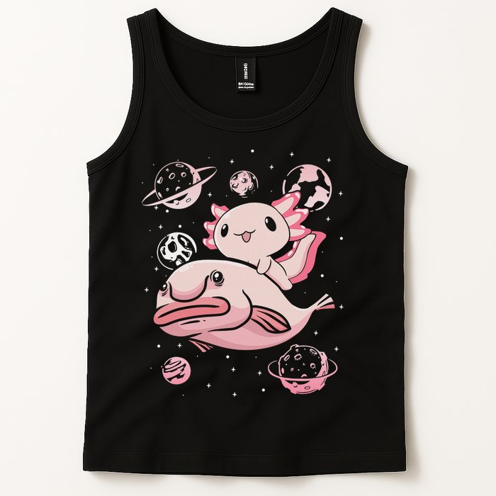 Cute Kawaii Pink Axolotl Riding A Blobfish Funny Axolotls  Tank Top