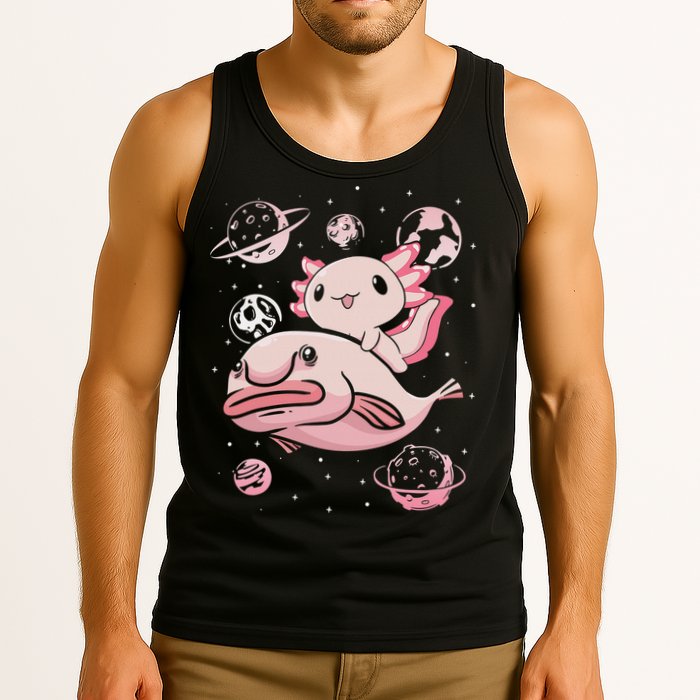 Cute Kawaii Pink Axolotl Riding A Blobfish Funny Axolotls  Tank Top