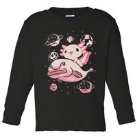 Cute Kawaii Pink Axolotl Riding A Blobfish Funny Axolotls  Toddler Long Sleeve Shirt