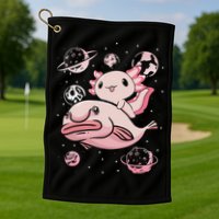 Cute Kawaii Pink Axolotl Riding A Blobfish Funny Axolotls  Golf Towel