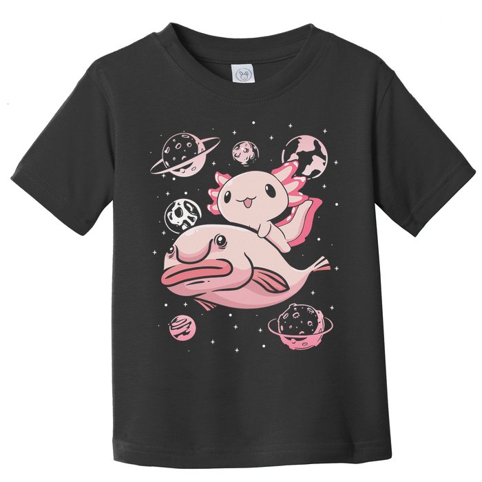 Cute Kawaii Pink Axolotl Riding A Blobfish Funny Axolotls  Toddler T-Shirt