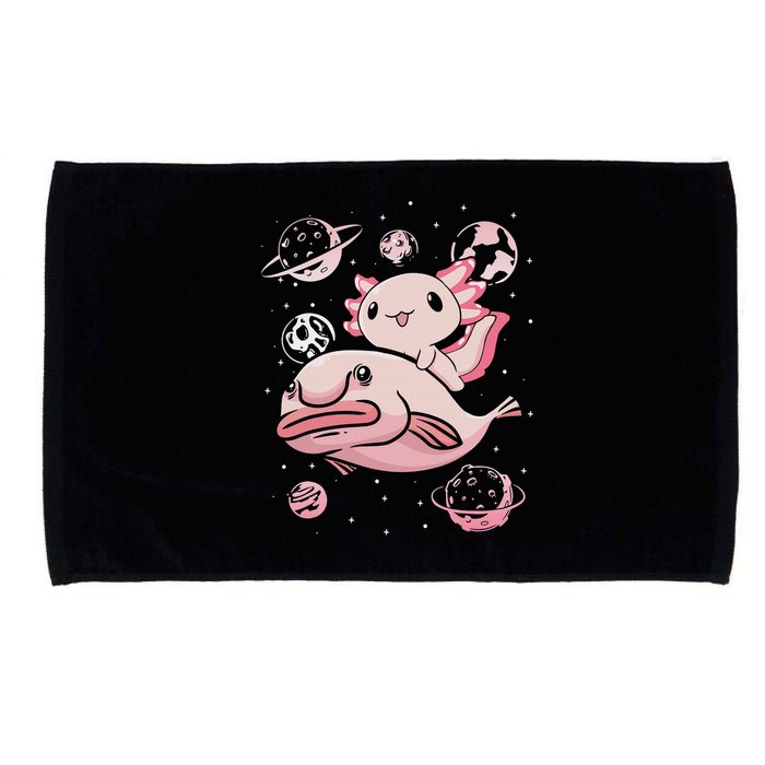 Cute Kawaii Pink Axolotl Riding A Blobfish Funny Axolotls  Microfiber Hand Towel