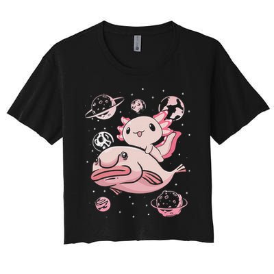 Cute Kawaii Pink Axolotl Riding A Blobfish Funny Axolotls  Crop Top