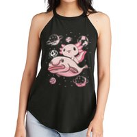 Cute Kawaii Pink Axolotl Riding A Blobfish Funny Axolotls  Women's Perfect Tri Rocker Tank