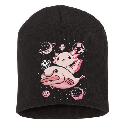 Cute Kawaii Pink Axolotl Riding A Blobfish Funny Axolotls  Short Acrylic Beanie