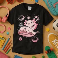 Cute Kawaii Pink Axolotl Riding A Blobfish Funny Axolotls  Kids T-Shirt