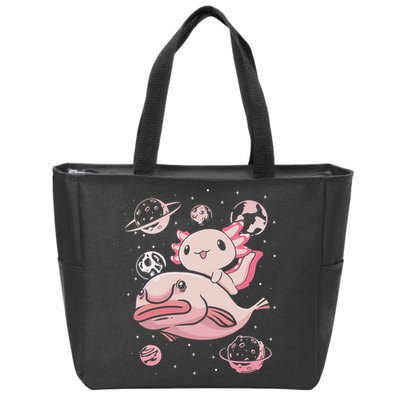 Cute Kawaii Pink Axolotl Riding A Blobfish Funny Axolotls  Zip Tote Bag