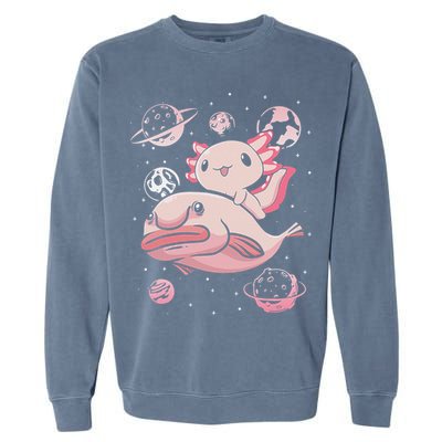 Cute Kawaii Pink Axolotl Riding A Blobfish Funny Axolotls  Garment-Dyed Sweatshirt