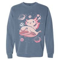 Cute Kawaii Pink Axolotl Riding A Blobfish Funny Axolotls  Garment-Dyed Sweatshirt