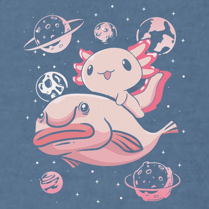 Cute Kawaii Pink Axolotl Riding A Blobfish Funny Axolotls  Garment-Dyed Sweatshirt