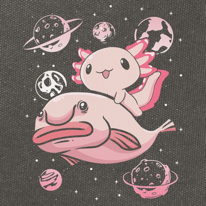 Cute Kawaii Pink Axolotl Riding A Blobfish Funny Axolotls  Cotton Canvas Backpack
