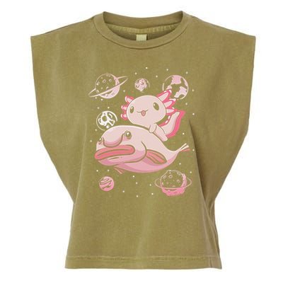 Cute Kawaii Pink Axolotl Riding A Blobfish Funny Axolotls  Garment-Dyed Women's Muscle Tee