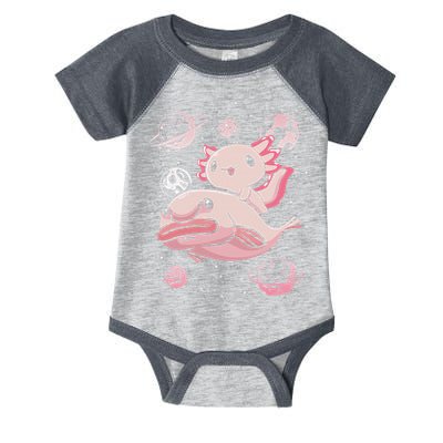 Cute Kawaii Pink Axolotl Riding A Blobfish Funny Axolotls  Infant Baby Jersey Bodysuit