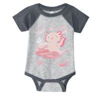 Cute Kawaii Pink Axolotl Riding A Blobfish Funny Axolotls  Infant Baby Jersey Bodysuit