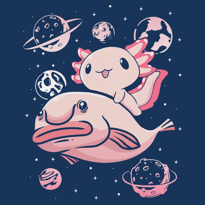Cute Kawaii Pink Axolotl Riding A Blobfish Funny Axolotls  Infant Baby Jersey Bodysuit