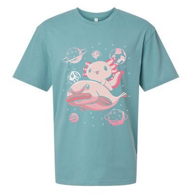 Cute Kawaii Pink Axolotl Riding A Blobfish Funny Axolotls  Sueded Cloud Jersey T-Shirt