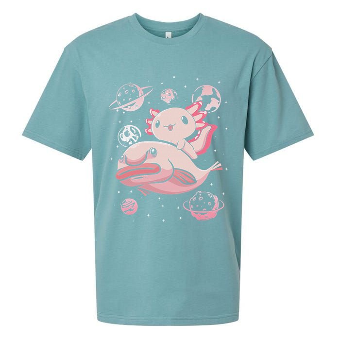 Cute Kawaii Pink Axolotl Riding A Blobfish Funny Axolotls  Sueded Cloud Jersey T-Shirt