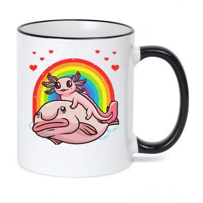 Cute Kawaii Pink Axolotl Riding A Blobfish Funny Axolotls  11oz Black Color Changing Mug