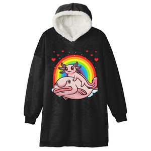 Cute Kawaii Pink Axolotl Riding A Blobfish Funny Axolotls  Hooded Wearable Blanket