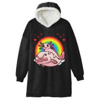 Cute Kawaii Pink Axolotl Riding A Blobfish Funny Axolotls  Hooded Wearable Blanket