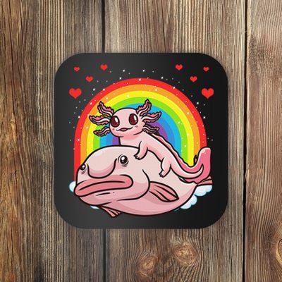 Cute Kawaii Pink Axolotl Riding A Blobfish Funny Axolotls  Coaster