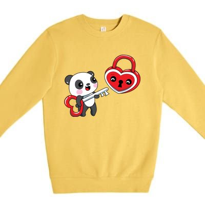 Cute Kawaii Panda Bear With Heart Valentines Great Gift Premium Crewneck Sweatshirt