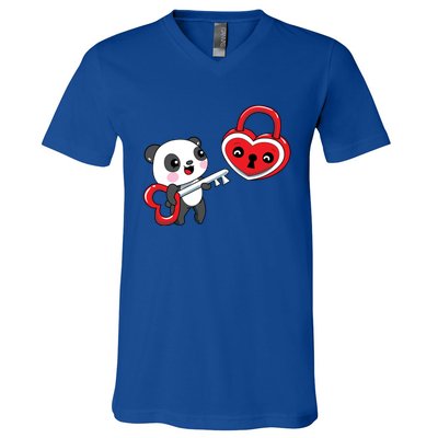 Cute Kawaii Panda Bear With Heart Valentines Great Gift V-Neck T-Shirt