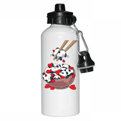 Cute Kawaii Panda Bears With Hearts Valentines Gift Aluminum Water Bottle