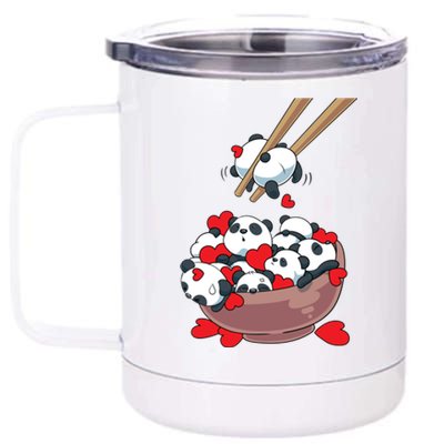 Cute Kawaii Panda Bears With Hearts Valentines Gift 12 oz Stainless Steel Tumbler Cup