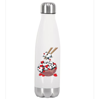 Cute Kawaii Panda Bears With Hearts Valentines Gift Stainless Steel Insulated Water Bottle