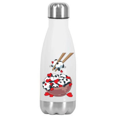 Cute Kawaii Panda Bears With Hearts Valentines Gift Stainless Steel Insulated Water Bottle