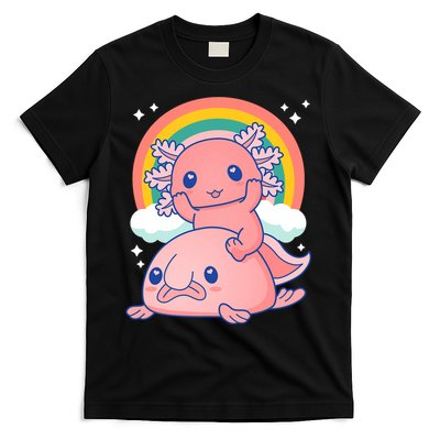Cute Kawaii P.ink Axolotl Riding A Blob Fish T-Shirt