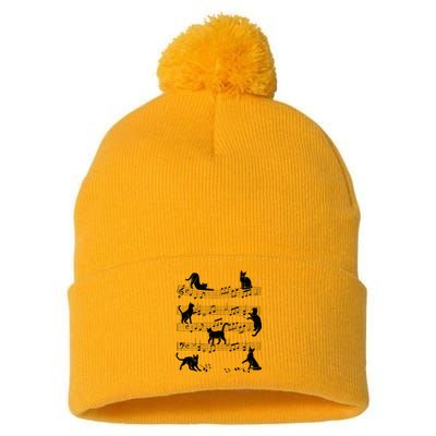 Cat Kitty Playing Music Clef Piano Musician Art Pom Pom 12in Knit Beanie