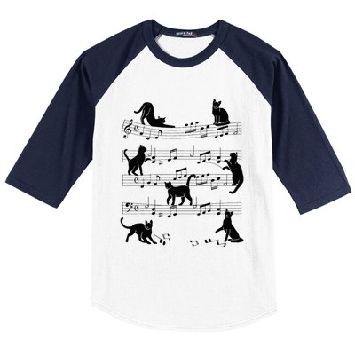 Cat Kitty Playing Music Clef Piano Musician Art Baseball Sleeve Shirt