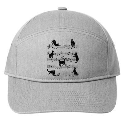 Cat Kitty Playing Music Clef Piano Musician Art 7-Panel Snapback Hat