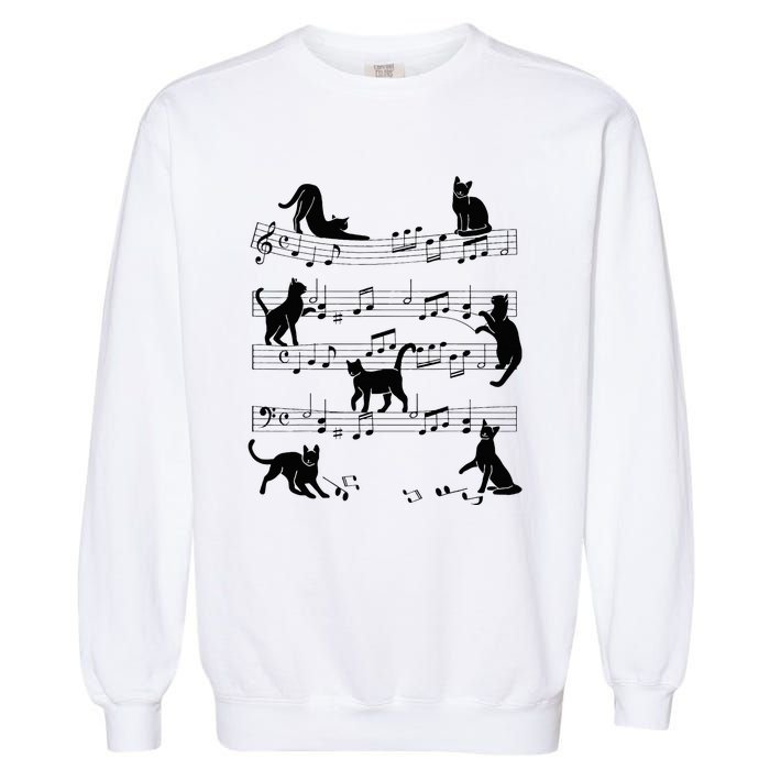 Cat Kitty Playing Music Clef Piano Musician Art Garment-Dyed Sweatshirt