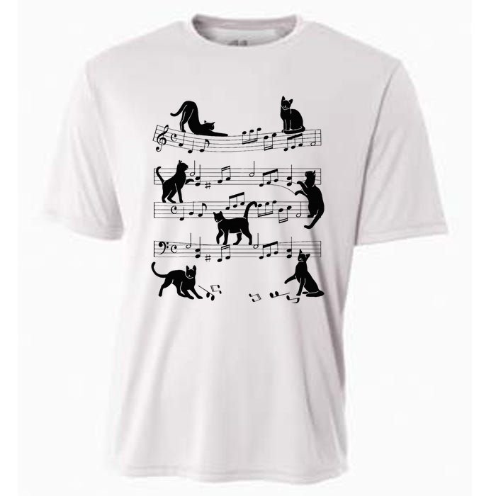 Cat Kitty Playing Music Clef Piano Musician Art Cooling Performance Crew T-Shirt