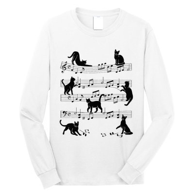 Cat Kitty Playing Music Clef Piano Musician Art Long Sleeve Shirt