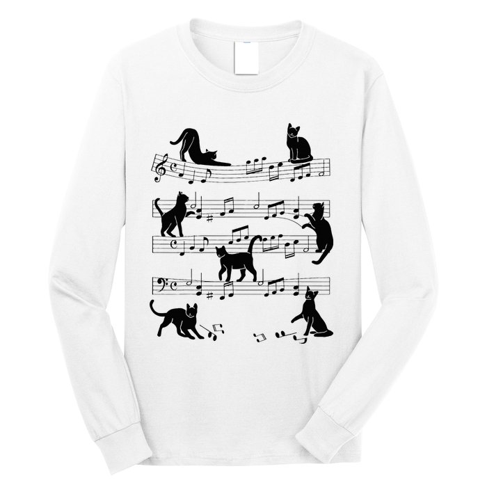 Cat Kitty Playing Music Clef Piano Musician Art Long Sleeve Shirt