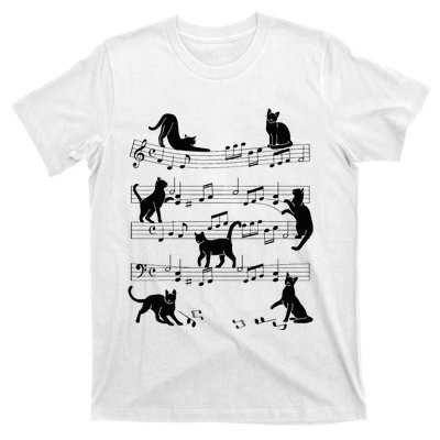 Cat Kitty Playing Music Clef Piano Musician Art T-Shirt